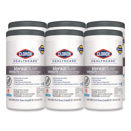VersaSure Cleaner Disinfectant Wipes, 1-Ply, 6 x 5, Fragranced, White, 150 Wipes, PK6