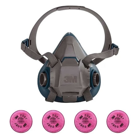 Half Mask Respirator Kit: Includes 4 Disc Filters, Nuisance Organic Vapor, P100, 6000 Series, Size L