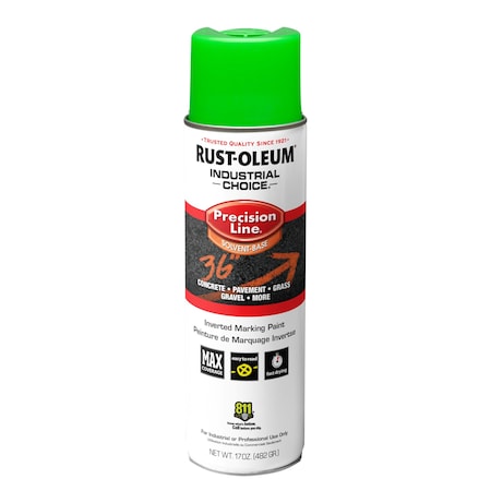 Precision Line Marking Paint, Inverted, Fluorescent Green, 20 oz