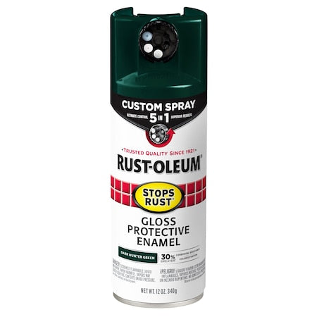 Rust Preventative Spray Paint, Dark Hunter Green, Gloss, Solvent, 12 Oz