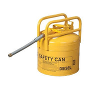 Type II Safety Can, Galvanized Steel, 5 gal, 7/8 in Metal Hose, DOT Transport, Yellow, Diesel