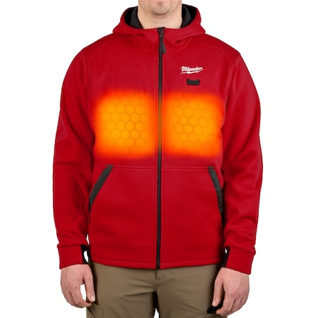 Men's Heated Hoodie, Up to 8 hours Time, Zipper Closure, Red, Size 2XL