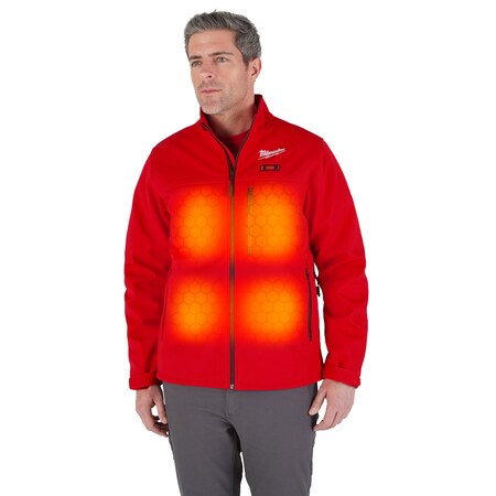 M12 Heated TOUGHSHELL Men's Jacket, Red, Heats 3 to 12 Hours, 3 Outside Pockets, L