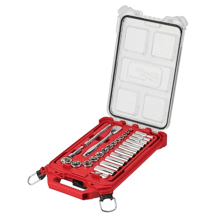 3/8 in Drive 28pc Ratchet & Socket Set with PACKOUT Low-Profile Compact Organizer - SAE