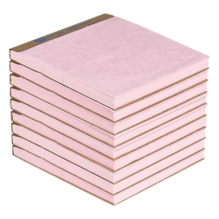 Sorbent Pad, 13 7/8 gal, 14 in x 15 in, Acids, Bases, Pink, Polypropylene, 90 PK