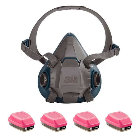 Half Mask Respirator Kit, 4 Cartridges Included, Organic Vapor (OV), P100 Combo Cartridge, Size S