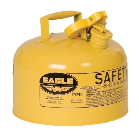 Type I Safety Can, Galvanized Steel, 2.5 gal, 11.25 in Dia., Self-Closing Lid, Yellow, Diesel