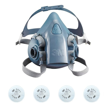 Half Mask Respirator Kit:  4 Cartridges Included, 7500 Series, P95 Filter, Storage Bag, Size M