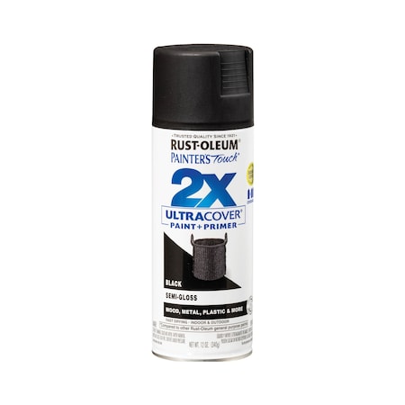 General Purpose Spray Paint, Black, Semi-Gloss, Solvent, 12 Oz