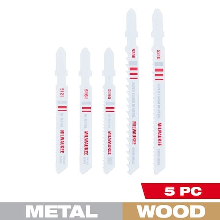 5 pc. Bi-Metal T-Shank Jig Saw Blade Set