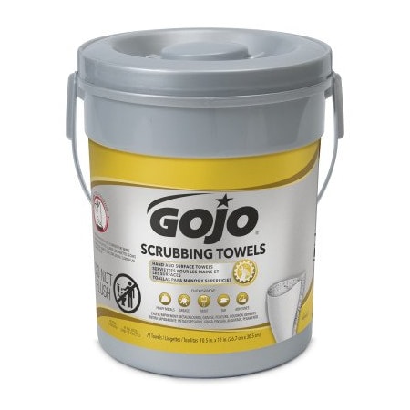 Hand and Surface Scrubbing Towels, Bucket, 72 Wipes per Container, Citrus, Moisturizing, Gray