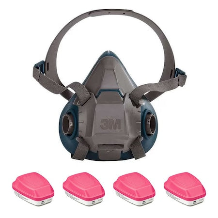 Half Mask Respirator Kit: 4 Cartridges Included, Acid Gas (AG), P100 Combo Cartridge, Size M