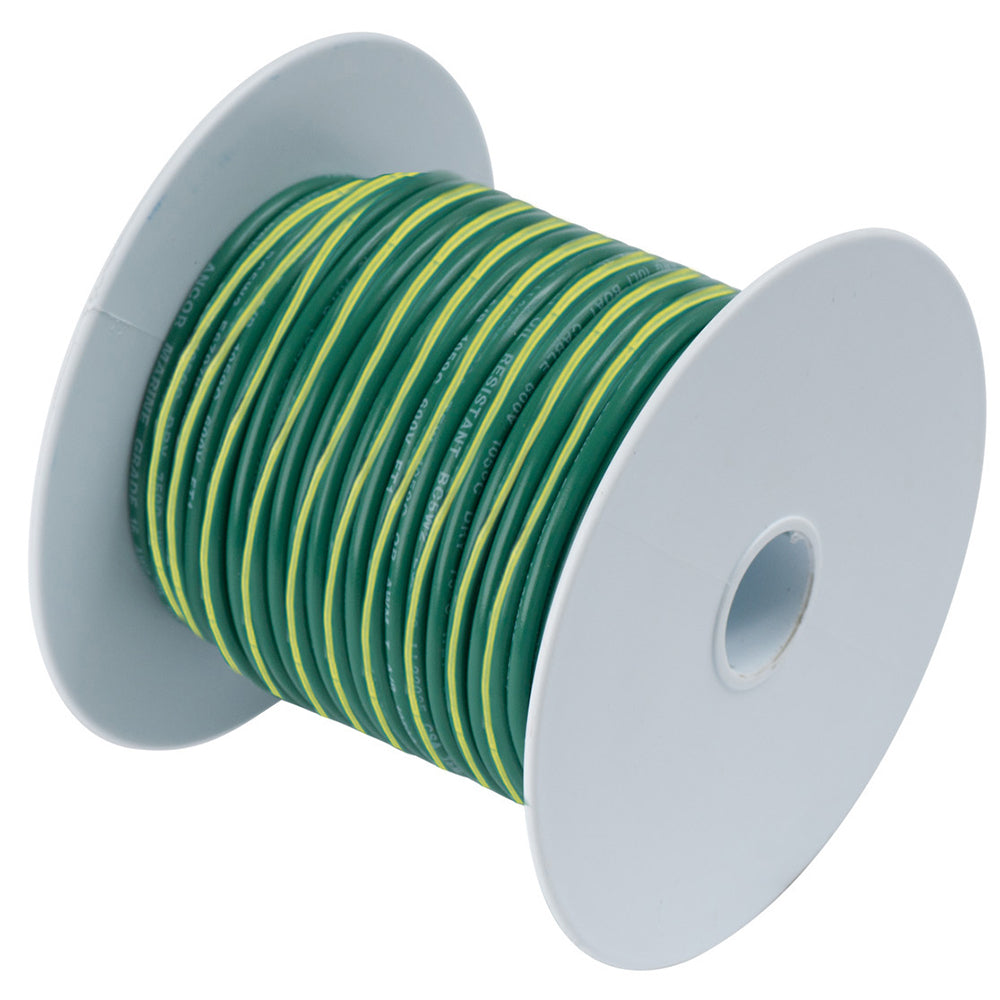 Green w/Yellow Stripe 10 AWG Tinned Copper Wire - 500'