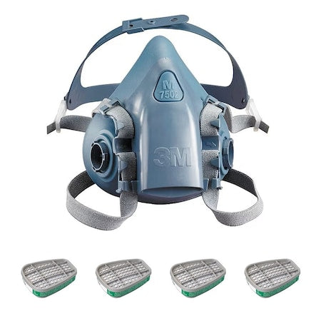Half Mask Respirator Kit:  4 Cartridges Included, Ammonia/Methylamine, Green, 7500 Series, Size M