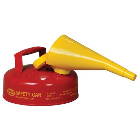Type I Safety Can, Galvanized Steel, 2 qt, Self-Closing Lid, Includes Funnel, Red, Flammables