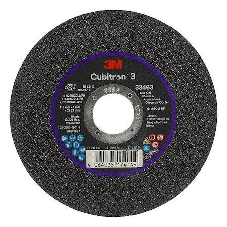 Cut-Off Wheel, 4 1/2 in Dia, 0.039 in Thick, 7/8 in Arbor Hole Size, Ceramic, Not Applicable Grit