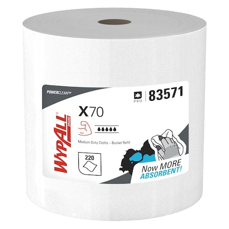 WypAll Power Clean X70 Medium Duty Cloths in a Bucket Refill (83571), Long Lasting, White, 1 Bucket