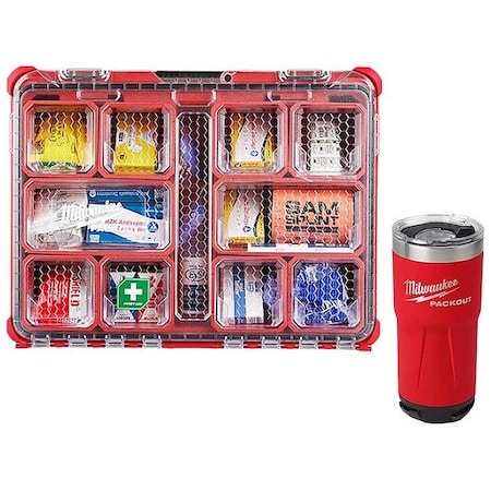 First Aid Kit and Tumbler, Plastic Box, 193 Components, 50 People Served