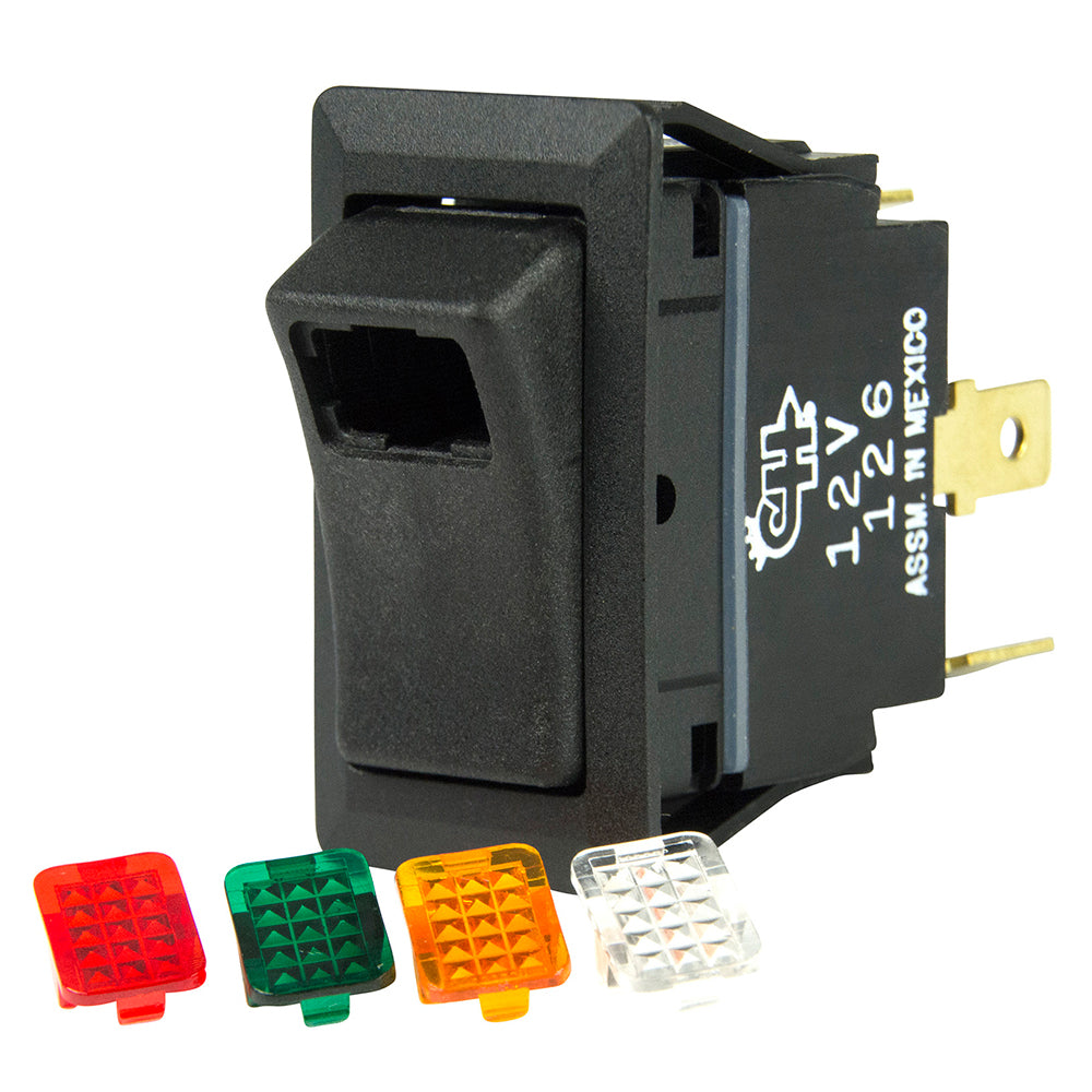 SPST Rocker Switch - 1-LED w/4-Colored Covers - 12V/24V - ON/OFF