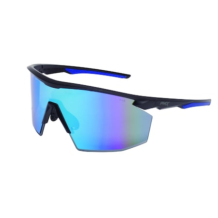 PMXSPEC, Safety Glasses, Anti-Fog, Blue Mirror Lens, Black/Blue Frame