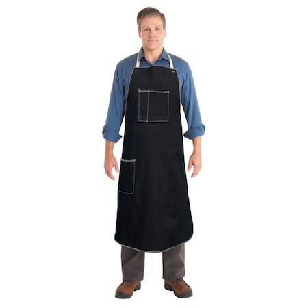 Bib Apron, Cotton, Polyester, Blue, 36 in, S