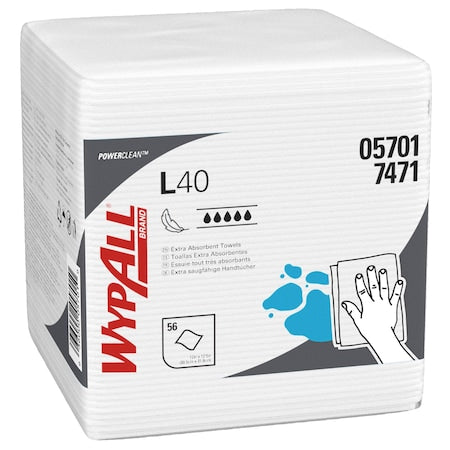WypAll Dry Wipe, L40, 1/4 Fold, Super Heavy Absorbency, Good Wet Strength, 05701, 18 PK