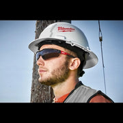 Safety Glasses, Anti-Scratch, Black Lens, Black/Red Frame