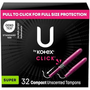 Sanitary Tampons, KOTEX Click, Heavy, Form Fitting Grooves, 32/Pack, 6 PK
