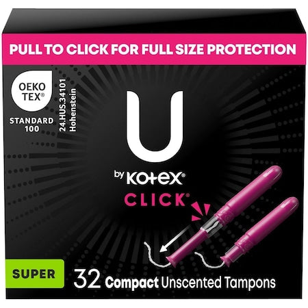 Sanitary Tampons, KOTEX Click, Heavy, Form Fitting Grooves, 32/Pack, 6 PK
