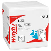 WypAll Dry Wipe, L30, 1/4 Fold, Moderate Absorbency, Good Wet Strength, White, 05812, 12 PK