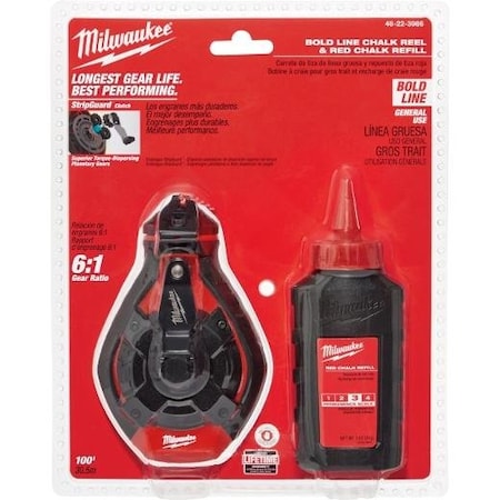 Chalk Line Reel, Braided, 100 ft L