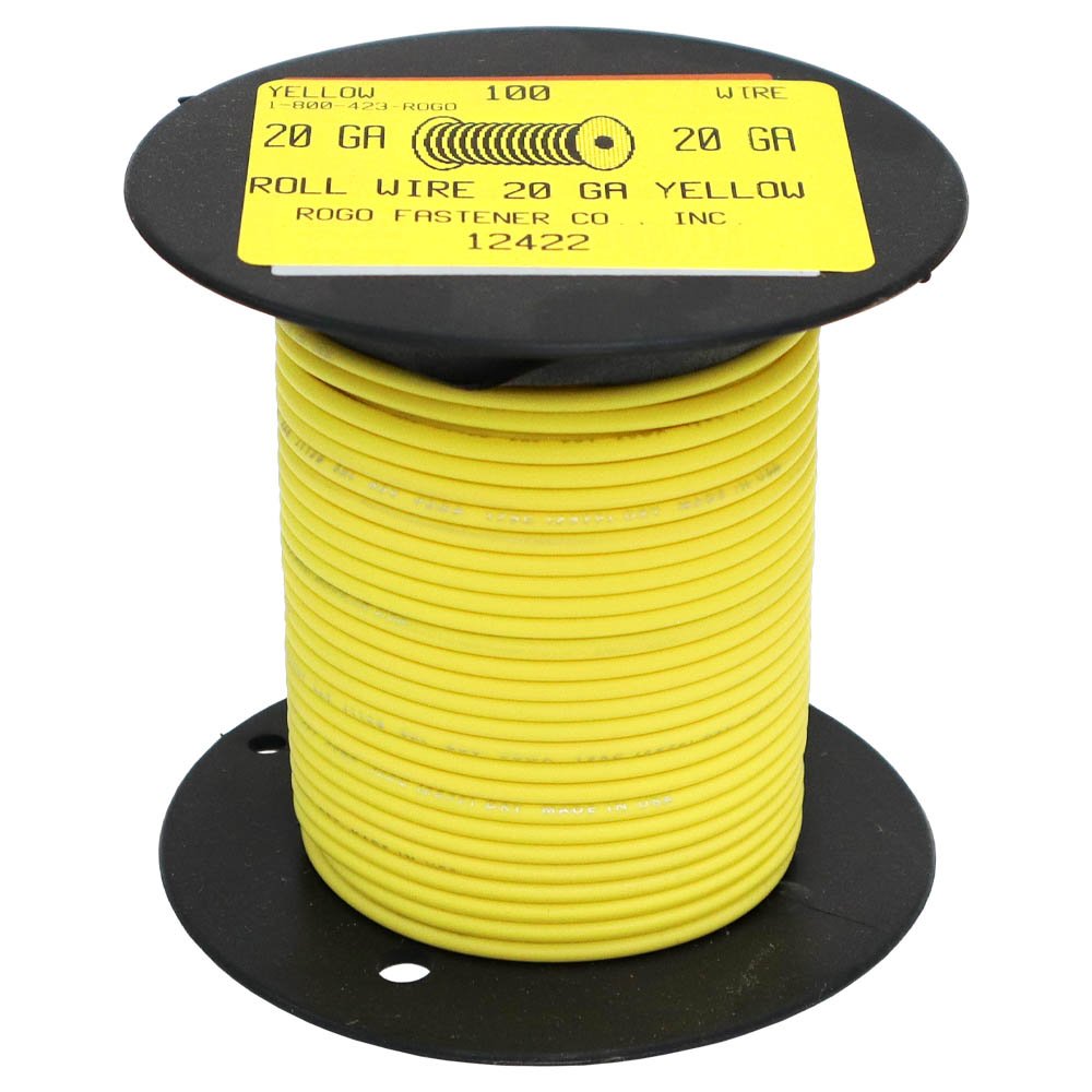 Primary Wire, 20 Gauge, Yellow 100 Ft Spool