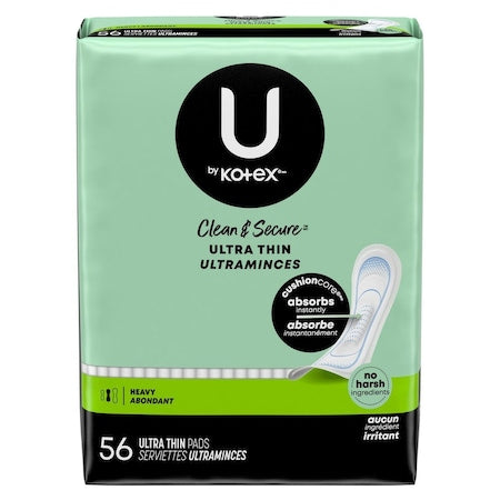 Sanitary Napkins, Clean & Secure, KOTEX, Heavy, Breathable Top Layer, 56/Pack, 4 PK