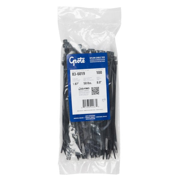 Standard Tie, Black, 8", 50 Lb, Pk 100