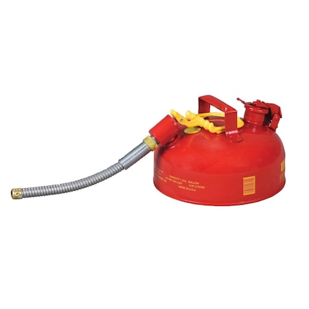 Type II Safety Can, Galvanized Steel, 1 gal, 5/8 in Flexible Metal Hose, Red, Flammables