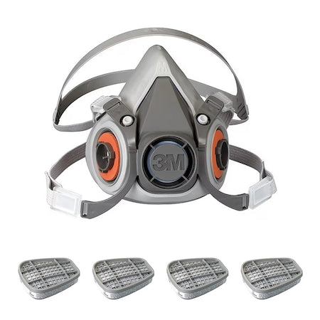 Low Maintenance Half Mask Respirator Kit:  Includes 4 Chemical Cartridges, Acid Gas, White, M