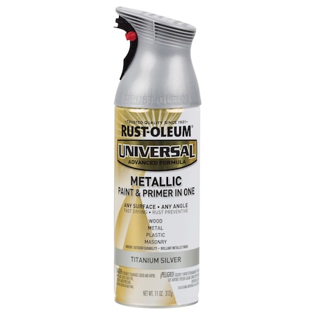 Spray Paint, Titanium Silver, Metallic, Solvent, 11 oz
