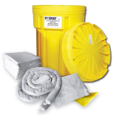 Spill Kit, 28 gal Volume Absorbed per Kit, 30 gal Capacity, Drum, Yellow, 58