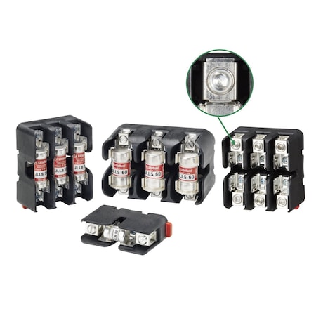 Open Fuse Block, 0 to 30A Amp Range, 600V AC/DC Volt Rating, 3 Poles, Box Lug