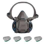 Low Maintenance Half Mask Respirator Kit: Includes 4 Chemical Cartridges, Green Color, Bayonet, L