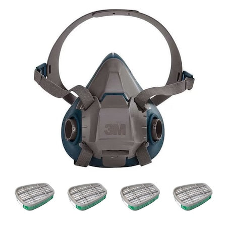 Low Maintenance Half Mask Respirator Kit: Includes 4 Chemical Cartridges, Green Color, Bayonet, L