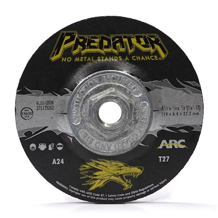 Arc Abrasives 4-1/2" x 1/4" x 5/8"-11 Type 27 24g Depressed Center Grinding Wheel — Pack of 10