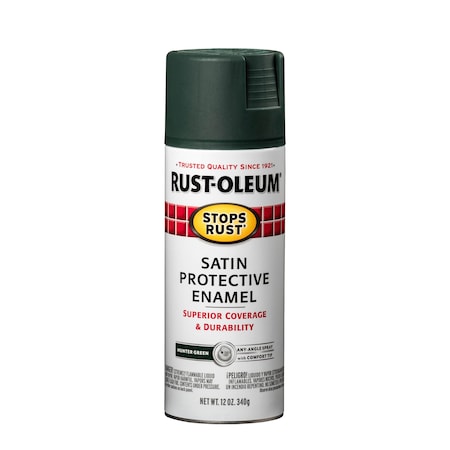 Spray Paint, Hunter Green, Satin, Solvent, 12 oz