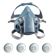 Half Mask Respirator Kit:  4 Cartridges Included, 7500 Series, P100 Filter, Storage Bag, Size M