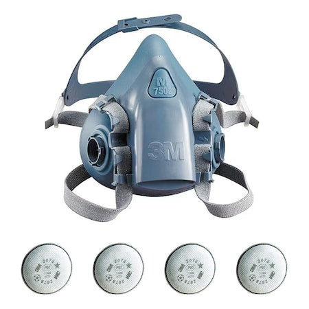 Half Mask Respirator Kit:  4 Cartridges Included, 7500 Series, P100 Filter, Storage Bag, Size M