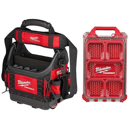 Tote + Compact Organizer, Black, Red, Ballistic Nylon, 35 Pockets