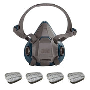 Half Mask Respirator Kit: 4 Chemical Cartridgegs Included, Black/Olive, (FM),(OV), Bayonet, Size L