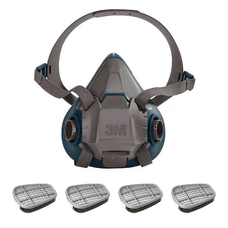 Half Mask Respirator Kit: 4 Chemical Cartridgegs Included, Black/Olive, (FM),(OV), Bayonet, Size L