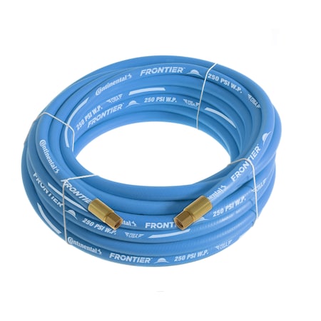 3/8" x 75' Blue EPDM Rubber Air Hose, 300 PSI, 1/4" FNPSM x FNPSM