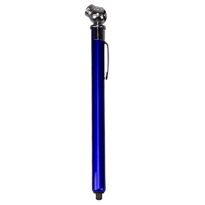 METAL PLATED PENCIL TIRE GAUGE 10-50 PSI BLUE IN COLOR